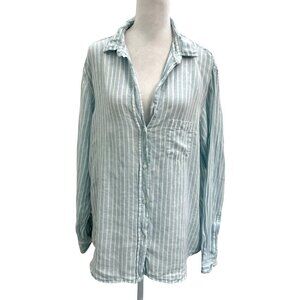 Grayson 100% Linen Stripe Hero V-Neck Button Front Shirt Blue White size XL